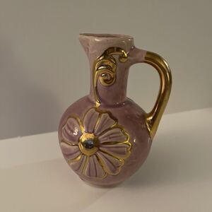 Vintage Ceramic Rose Pink Gold Daisy Small Pitcher